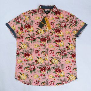 $50 Lee Men's Short Sleeve Floral Print Sport Hawaiian Shirt Size L XL 2XL Pink